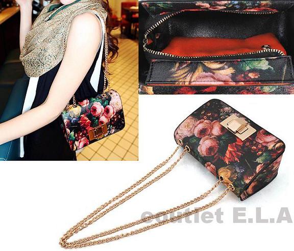 HIGH QUALITY 20cm RETRO FLORAL CHAIN SHOULDER BAG